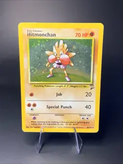 Hitmonchan Base Set 2 Holo W/ Swirl Unlimited Rare Vintage Pokemon Card MP-HP - Image 2