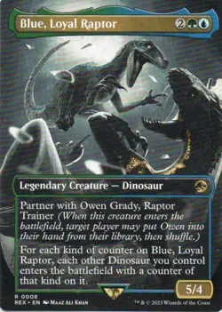 MTG: Jurassic World Collection: Borderless Blue, Loyal Raptor: LP Condition - Image 1
