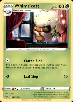 Pokemon - 2X Whimsicott #006/202 - SWSH01: Sword & Shield Base Set Rare - Image 1