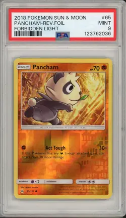 2018 Pokemon Sun & Moon Forbidden Light Pancham Reverse Holo Foil #65 PSA 9 - Image 1