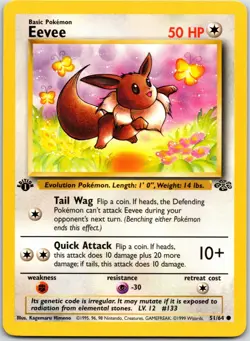 Eevee *NEAR MINT* First Edition Common Jungle 51/64 NM Pokemon TCG 2 - Image 1