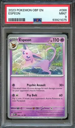 PSA 9 MINT Sylveon 086/197 Scarlet & Violet OBF EN 2023 Pokemon TCG - Image 1