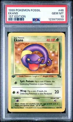 1999 POKEMON FOSSIL 1ST ED #46 EKANS PSA 10 - Image 1