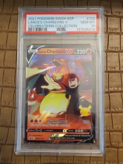 2021 POKEMON SWSH BLACK STAR PROMO CELEBRATIONS COLL LANCE'S CHARIZARD V PSA 10 - Image 1