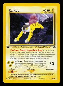 Raikou 22/64 Rare 1st Edition Neo Revelation Pokemon Card - Image 1