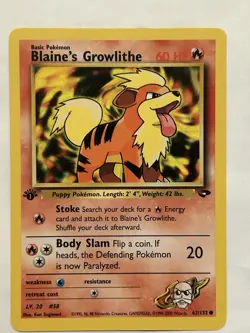 Pokemon Blaine's Growlithe Gym Challenge 1st Edition Card 62/132 Common - Image 1