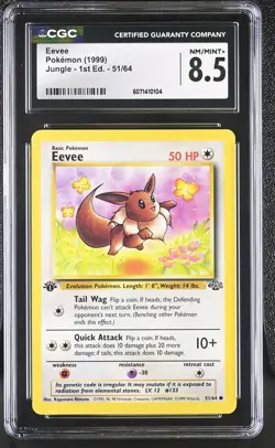CGC 8.5 Eevee 1999 Jungle 1st Edition 51/64 Pokemon Card - Image 1