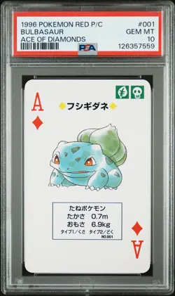 1996 POKEMON RED VERSION PLAYING CARDS ACE OF DIAMONDS #001 BULBASAUR PSA 10 - Image 1