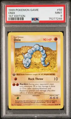PSA 9 💎 1999 Pokemon Game ONIX 1st Edition 56/102 Shadowless / Base set - Image 1