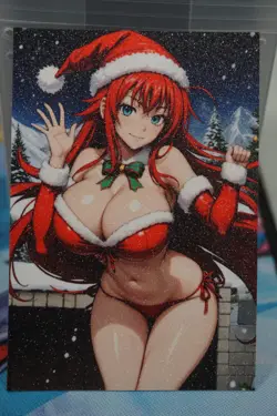 Rias Gremory Xmas Santa Outfit High School DxD Sexy Waifu Textured Custom Card - Image 1