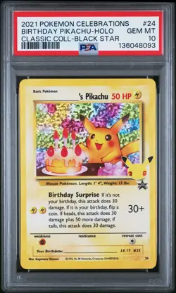 Birthday Pikachu PSA 10 Gem Mint Celebrations Classic Collection Pokemon Card - Image 1