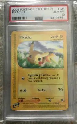 PSA 10 Gem Mint 2002 Pokemon Expedition Pikachu #124/165, WOTC - Image 1