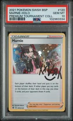 2021 POKEMON SWSH BLACK STAR PROMO #120 MARNIE-HOLO PSA 10 - Image 1