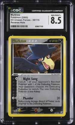 CGC 8.5 Murkrow 2005 EX Unseen Forces 30/115 Reverse Holo STAMPED Pokemon Card - Image 1