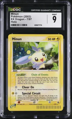CGC 9 MINT Minun 2003 EX Dragon 7/97 Holo Pokemon Card - Image 1