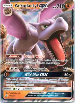 Aerodactyl GX - 106/236 - Pokemon Unified Minds Sun & Moon Ultra Rare Card - Image 1