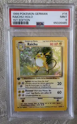 RAICHU - 1999 Base Set 1st Edition Holo (14/102) Pokemon - German PSA9 MINT - Image 1