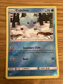 Cubchoo Pokemon Card 61/214 Reverse Holo- Used -Sun & Moon-Lost Thunder - Image 1