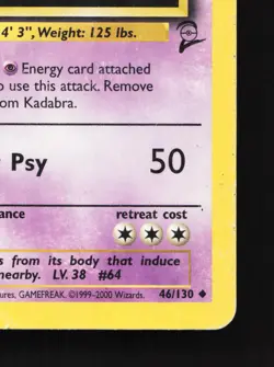 Kadabra 46/130 Base Set 2 HP Pokemon Card TCG - Image 3