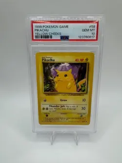 1999 WOTC POKEMON BASE SET UNLIMITED YELLOW CHEEKS PIKACHU 58/102 COMMON PSA 10 - Image 1