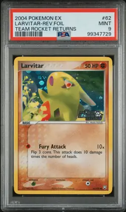 2004 POKEMON EX TEAM ROCKET RETURNS #62 LARVITAR-REVERSE FOIL PSA 9 - Image 1