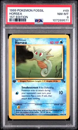 PSA 8 NM/MT 1999 POKEMON FOSSIL 49 HORSEA 1ST EDITION ENGLISH - Image 3