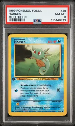 PSA 8 NM/MT 1999 POKEMON FOSSIL 49 HORSEA 1ST EDITION ENGLISH - Image 5
