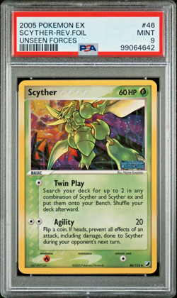 2005 POKEMON EX UNSEEN FORCES 46 SCYTHER-REVERSE FOIL PSA 9 MINT - Image 1