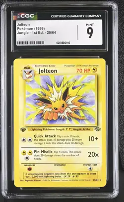 CGC 9 MINT Jolteon 1999 Jungle 1st Edition 20/64 Pokemon Card - Image 1