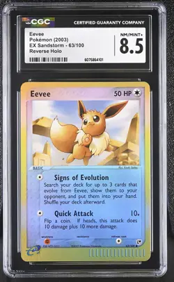 CGC 8.5 Eevee 2003 EX Sandstorm 63/100 Reverse Holo Pokemon Card - Image 1