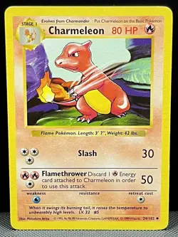Charmeleon 24/102 Shadowless Base Set - NM Vintage Pokemon Card 1999 WOTC - Image 1