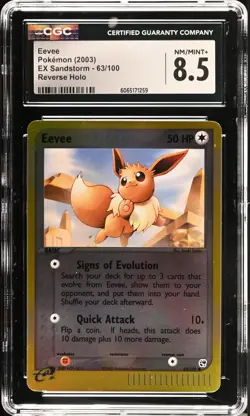 CGC 8.5 NM MINT + Eevee 63/100 EX Sandstorm REVERSE HOLO Vintage 2003 Pokemon - Image 1