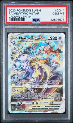 2023 POKEMON SWORD & SHIELD CROWN ZENITH #GG44 FULL ART/MEWTWO VSTAR PSA 10 - Image 1