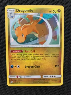 Dragonite 119/181 Rare Holo Pokemon Card - Sun & Moon: Team Up set - 2019 - LP - Image 1
