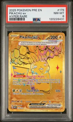 Pokemon TCG Pikachu EX Hyper Rare Card 179/131 Prismatic Evolutions, PSA 8 - Image 1