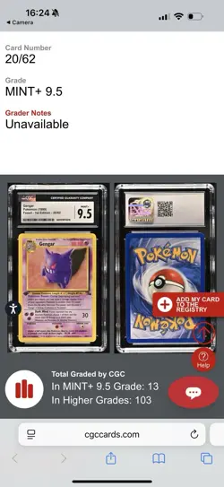 1999 Pokemon Fossil Gengar 1st Edition 20/62 Non-Holo Rare - CGC 9.5 (POP 13) - Image 3