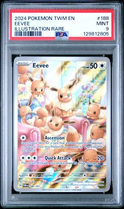 2024 POKEMON TWM EN-TWILIGHT MASQUERADE #188 EEVEE ILLUSTRATION RARE PSA 9 - Image 1