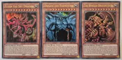 YuGiOh 3 Card Ultra Rare Egyptian God Set LDK2 Slifer + Obelisk + Ra - Image 1