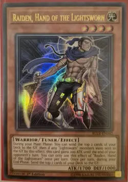 YuGiOh Raiden, Hand of the Lightsworn Ultra Rare 1st Edition BLLR-EN042 - Image 1