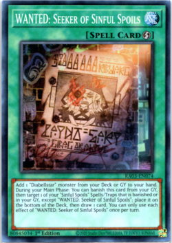 WANTED: Seeker of Sinful Spoils - RA03-EN074 - Super Rare - 1st Edition Yugioh - Image 1