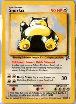 Pokemon TCG Snorlax Card 30/130 Base Set 2 Vintage Non-Holo Rare WOTC - Image 1