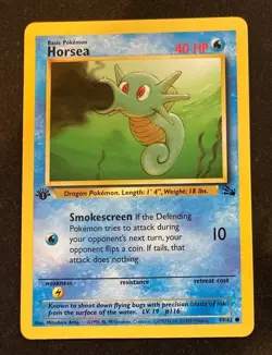 Horsea 1st Edition 49/62 Fossil Set Pokemon Card Exc - Near Mint WOTC - Image 1