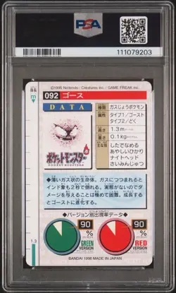1996 POKEMON JPN BANDAI CARDDASS VENDING #92 GASTLY PSA 6 - Image 2