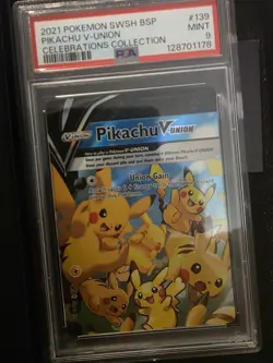 Pokemon TCG SWSH139 Black Star Promo PIKACHU V-UNION Celebrations GRADED PSA 9 - Image 1