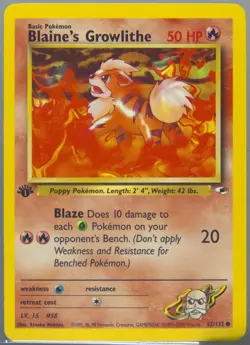 #62/132 Blaine's Growlithe 1st Edition 2000 Pokemon Gym Heroes WOTC Fresh PSA 9 - Image 3