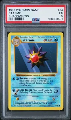#64 STARMIE Shadowless - 1999 Pokemon Game Base Set WOTC - Fresh Grade PSA 5 - Image 1