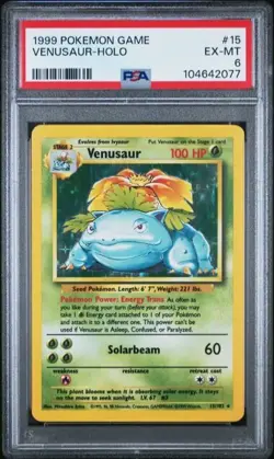 1999 POKEMON BASE SET UNLIMITED #15 VENUSAUR HOLO WOTC Fresh PSA 6 - Image 1