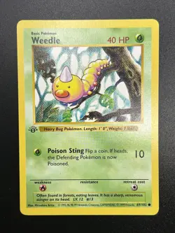 WEEDLE Pokemon Card - WOTC - 1st Edition - Base Set - Shadowless - 69/102 NM (3) - Image 1