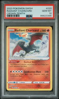 PSA 10 Radiant Charizard 020/159 Crown Zenith Radiant Rare Pokemon Card - Image 1