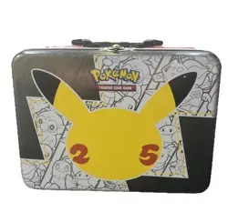 Pokemon 25th Anniversary Celebration Lunch Box / Tin W/ Promos + Extras 221 Card - Image 1
